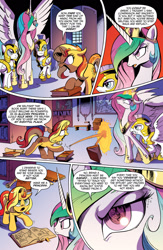 Size: 1073x1650 | Tagged: safe, idw, princess celestia, sunset shimmer, alicorn, pony, spoiler:comic, spoiler:comicannual2013, advertisement, book, idw advertisement, library, preview, royal guard