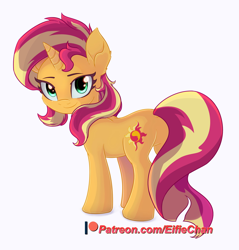 Size: 2200x2300 | Tagged: safe, artist:katakiuchi4u, sunset shimmer, pony, unicorn, cute, high res, looking at you, looking back, looking back at you, patreon, patreon logo, shimmerbetes, simple background, smiling, solo, white background