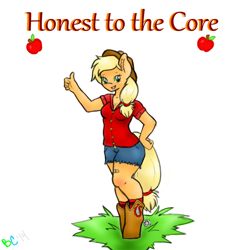 Size: 700x700 | Tagged: safe, artist:bunnycat, applejack, anthro, apple, clothes, smiling