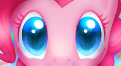 Size: 900x493 | Tagged: safe, artist:nekiw, part of a set, pinkie pie, earth pony, pony, close-up, colored eyelashes, colored pupils, cutie mark, eyes, looking at you, smiling, solo