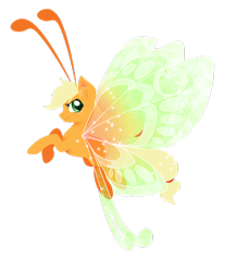 Size: 1024x1180 | Tagged: safe, artist:fuyusfox, applejack, breezie, applebreezie, breeziefied, flying, simple background, solo, species swap