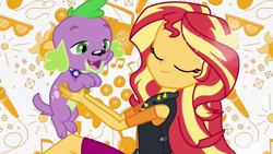 Size: 1920x1080 | Tagged: safe, screencap, spike, spike the regular dog, sunset shimmer, dog, better together, equestria girls, geode of empathy, intro, non-shipping, opening theme, out of context, ponied up