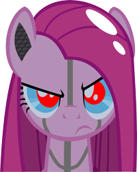 Size: 4000x5012 | Tagged: safe, artist:dtavs.exe, edit, pinkie pie, pony, robot, robot pony, angry, bust, modified, pinkamena diane pie, pinkie bot, solo