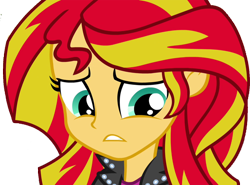 Size: 4825x3570 | Tagged: safe, edit, edited screencap, screencap, sunset shimmer, equestria girls, rainbow rocks, 2015, background removed, clothes, jacket, leather jacket, not a vector, sad, simple background, solo, sunsad shimmer, transparent background