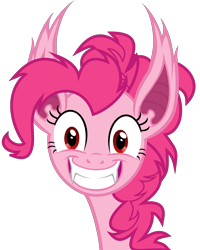Size: 4800x6000 | Tagged: safe, artist:magister39, pinkie pie, bat pony, pony, bats!, absurd resolution, bat ponified, creepy, fangs, grin, looking at you, pinkiebat, race swap, simple background, smiling, solo, transparent background, vector