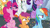 Size: 1280x720 | Tagged: safe, derpibooru import, screencap, applejack, pinkie pie, rainbow dash, rarity, scootaloo, twilight sparkle, twilight sparkle (alicorn), alicorn, earth pony, pegasus, pony, unicorn, the washouts (episode), confetti, tongue out