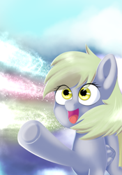 Size: 1429x2039 | Tagged: safe, artist:anonbelle, derpy hooves, pegasus, pony, female, solo, trail