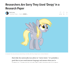 Size: 945x798 | Tagged: safe, derpy hooves, apology, article, barely pony related, meta, misunderstanding, news, obligatory pony, research, science, text, that one nameless background pony we all know and love