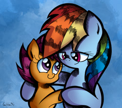 Size: 1220x1080 | Tagged: safe, artist:labba94, derpibooru import, rainbow dash, scootaloo, pegasus, pony, female, hoofbump, lesbian, scootadash, scootalove, shipping