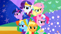 Size: 1366x768 | Tagged: safe, derpibooru import, screencap, applejack, fluttershy, pinkie pie, rainbow dash, rarity, twilight sparkle, earth pony, pegasus, pony, unicorn, the best night ever, mane six