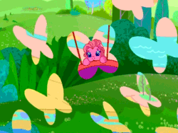 Size: 640x480 | Tagged: safe, screencap, pinkie pie, butterfly, earth pony, pony, g3, g3.5, twinkle wish adventure, animated, hot air balloon, somewhere super new
