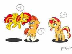 Size: 960x720 | Tagged: safe, artist:parn, sunburst, sunset shimmer, oc, oc:princess parn, pony, not sunset shimmer, separated at birth, trio, wrong