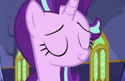 Size: 1024x665 | Tagged: safe, screencap, starlight glimmer, pony, every little thing she does, eyes closed, smiling, smug, smuglight glimmer