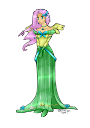 Size: 2480x3507 | Tagged: safe, artist:dalishtook, fluttershy, human, clothes, dress, gala dress, humanized, skinny, solo, winged humanization