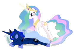 Size: 900x630 | Tagged: safe, artist:dm29, princess celestia, princess luna, alicorn, pony, do princesses dream of magic sheep, blanket, duo, eyes closed, levitation, magic, pillow, prone, simple background, sleeping, smiling, telekinesis, transparent background