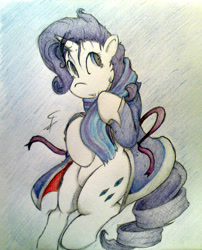 Size: 1868x2310 | Tagged: safe, artist:tamikimaru, rarity, pony, unicorn, 2013, clothes, colored, cutie mark, pose, scarf, solo, traditional art