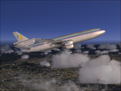 Size: 1024x768 | Tagged: safe, artist:m00n-chaser, princess celestia, alicorn, pony, 3d, airline, dc10, flight simulator, flightsimx, flying, fsx, legacy airline, logo, logo parody, obligatory pony, plane, repaint