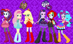 Size: 1142x699 | Tagged: safe, artist:thunderfists1988, derpibooru import, applejack, fluttershy, pinkie pie, rainbow dash, rarity, twilight sparkle, equestria girls, apple white, ashlynn ella, briar beauty, cerise hood, ever after high, maddie hatter, madeline hatter, raven queen