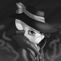 Size: 3600x3600 | Tagged: safe, artist:crazyaniknowit, rarity, pony, unicorn, rarity investigates, detective rarity, grayscale, monochrome, noir, solo