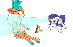 Size: 10200x6600 | Tagged: safe, artist:penn-name, rarity, velvet reindeer, deer, pony, reindeer, unicorn, them's fightin' herds, absurd resolution, community related, crossover, hat, propeller hat