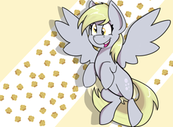 Size: 2657x1945 | Tagged: safe, artist:tehshockwave, derpy hooves, pegasus, pony, blonde mane, female, gray coat, mare, wallpaper, wings