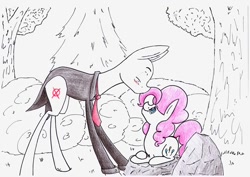 Size: 1024x726 | Tagged: safe, artist:lrusu, pinkie pie, earth pony, pony, female, mare, simple background, slenderpony, traditional art, white background