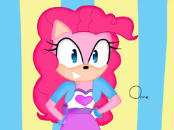 Size: 640x479 | Tagged: safe, artist:gallitofeliz, pinkie pie, anthro, equestria girls outfit, solo, sonic the hedgehog (series), sonicified, style emulation