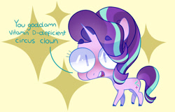 Size: 1024x657 | Tagged: safe, artist:petalierre, starlight glimmer, pony, unicorn, chibi, dialogue, semi-vulgar, solo