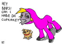 Size: 1677x1218 | Tagged: safe, artist:gotohell, derpy hooves, pony, boss, crossover, pink guy, pug, sketch