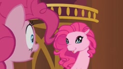 Size: 640x360 | Tagged: safe, edit, edited screencap, screencap, pinkie pie, earth pony, pony, too many pinkie pies, clone, face, filly (filly funtasia), filly funtasia, pinkie blind, pinkie clone