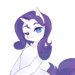 Size: 600x600 | Tagged: safe, artist:lemonheart, rarity, pony, unicorn, necklace, solo, wink