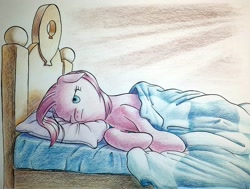 Size: 2164x1638 | Tagged: safe, artist:yo-yall, pinkie pie, pony, bed, female, in bed, lying on bed, mare, solo