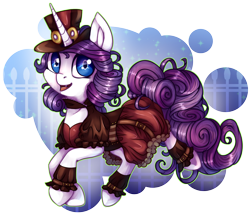 Size: 1568x1348 | Tagged: safe, artist:inky-pinkie, rarity, pony, unicorn, female, horn, mare, purple mane, solo, steampunk, white coat