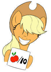 Size: 880x1250 | Tagged: safe, artist:kas92, artist:venezolanbrony, edit, applejack, score, earth pony, pony, approval, cute, grin, jackabetes, score card, score cards, simple background, solo, that pony sure does love apples