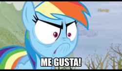 Size: 1494x870 | Tagged: safe, derpibooru import, screencap, rainbow dash, pegasus, pony, tanks for the memories, do i look angry, exploitable meme, me gusta, meme