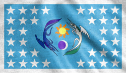 Size: 1024x599 | Tagged: safe, princess celestia, princess luna, alicorn, pony, equestrian flag, flag, moon, sun