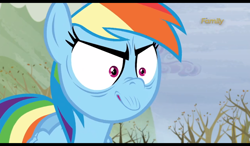 Size: 1024x600 | Tagged: safe, derpibooru import, edit, screencap, rainbow dash, pegasus, pony, tanks for the memories, do i look angry, inverted mouth