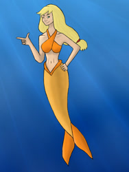 Size: 720x960 | Tagged: safe, artist:muffinsja, applejack, mermaid, belly button, mermaidized, midriff, solo, underwater