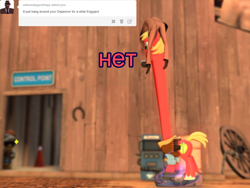Size: 1024x768 | Tagged: safe, artist:php74, applejack, big macintosh, earth pony, pony, crossover, engiejack, engineer, heavy mac, heavy weapons guy, long neck, male, no, nope.avi, nyet, pony fortress 2, russian, stallion, team fortress 2, teleporter