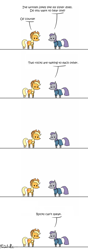 Size: 450x1282 | Tagged: safe, artist:foudubulbe, applejack, maud pie, earth pony, pony, anti-humor, comic, joke, pointy ponies