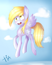 Size: 768x944 | Tagged: safe, artist:tiadrawsz, derpy hooves, pegasus, pony, blonde mane, female, gray coat, mare, solo, wings