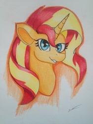 Size: 1024x1365 | Tagged: safe, artist:luxiwind, sunset shimmer, pony, bust, portrait, solo, traditional art