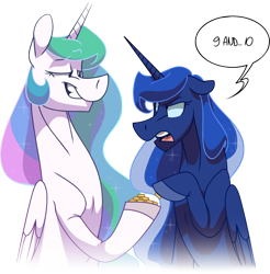 Size: 1058x1076 | Tagged: safe, artist:longmuzzlepony, princess celestia, princess luna, alicorn, pony, ultra fast pony, bet, bits, dialogue, grin, simple background, transparent background