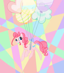 Size: 900x1024 | Tagged: safe, artist:tori, pinkie pie, earth pony, pony, balloon, pixiv, solo, then watch her balloons lift her up to the sky