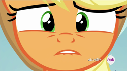 Size: 1920x1080 | Tagged: safe, screencap, applejack, earth pony, pony, leap of faith, hub logo, solo