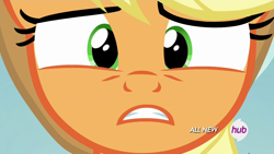 Size: 1920x1080 | Tagged: safe, screencap, applejack, earth pony, pony, leap of faith, hub logo, solo