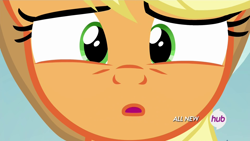 Size: 1920x1080 | Tagged: safe, screencap, applejack, earth pony, pony, leap of faith, hub logo, solo