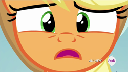 Size: 1920x1080 | Tagged: safe, screencap, applejack, earth pony, pony, leap of faith, hub logo, solo