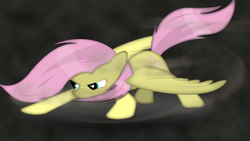 Size: 1920x1080 | Tagged: safe, artist:izeer, fluttershy, pegasus, pony, action pose, badass, flutterbadass, solo