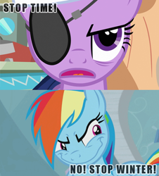 Size: 498x550 | Tagged: safe, derpibooru import, screencap, rainbow dash, twilight sparkle, pegasus, pony, it's about time, tanks for the memories, future twilight, grin, rainbow grinch, the grinch